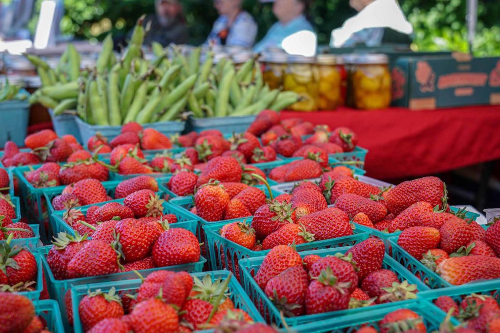 Close-up of strawberries at a farmers market